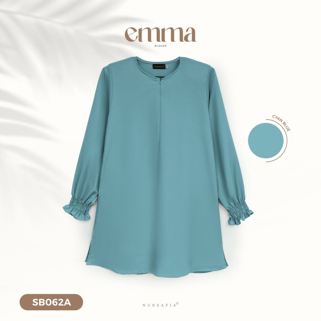 BLOUSE EMMA PLUS SIZE – CYAN BLUE – Nursafia